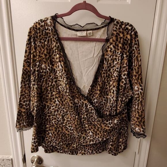CATO LEOPARD animal print faux wrap shirt plus size 22/24 - Picture 1 of 5
